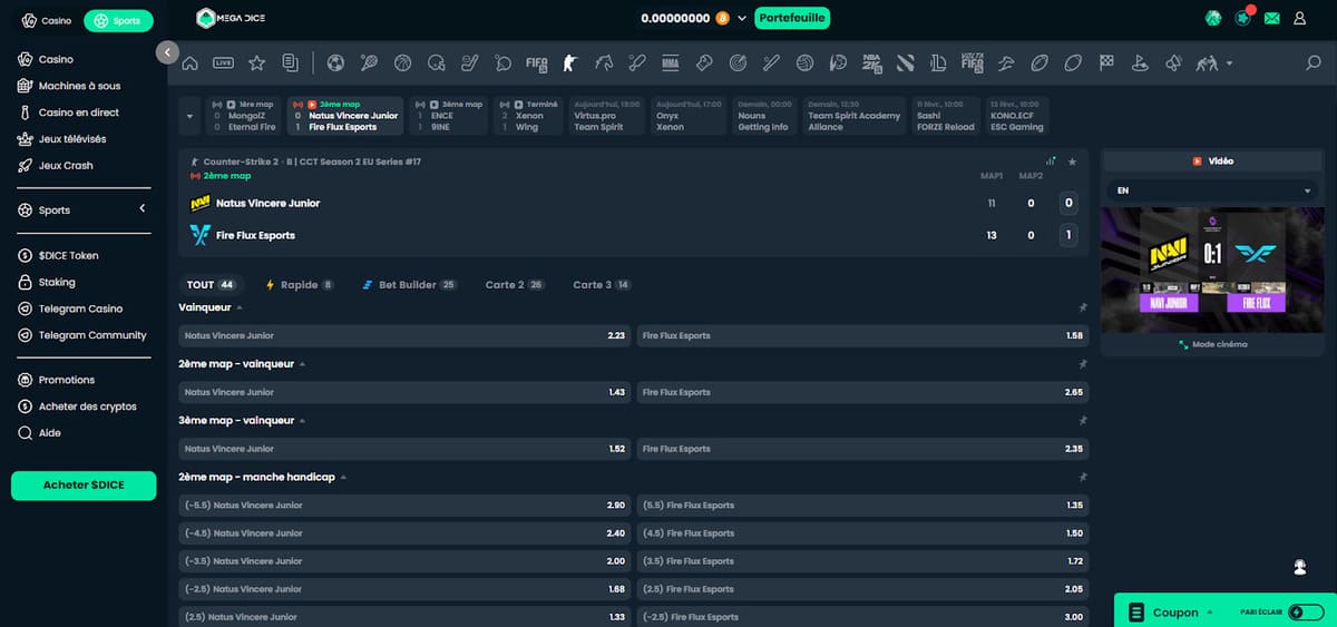 retransimissions parties Mega Dice Casino