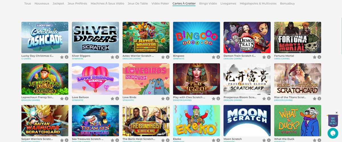 Cartes à gratter Merlin Casino