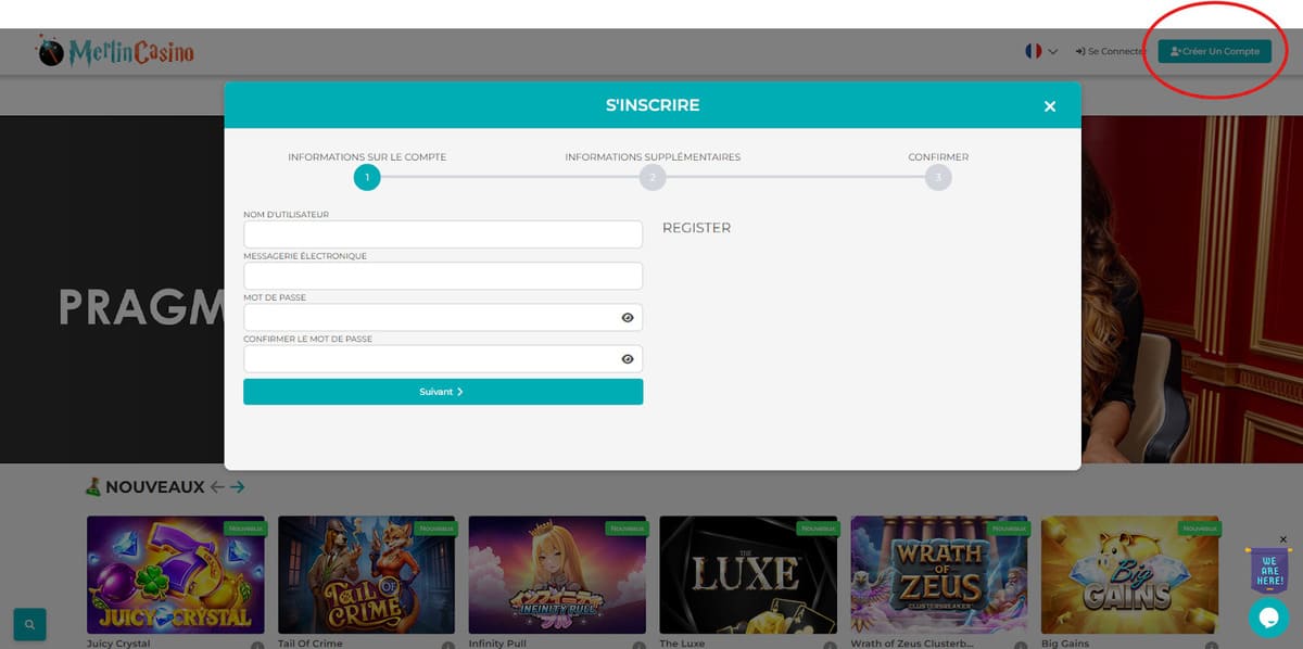 Inscription Merlin Casino