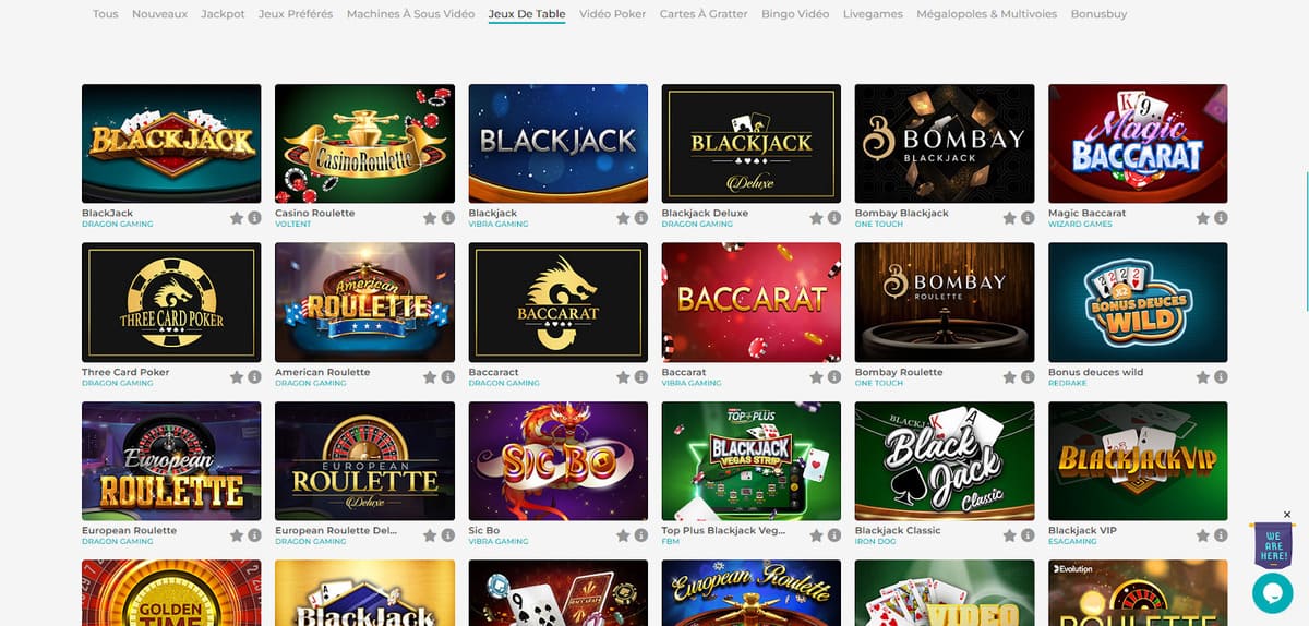 Jeux de table Merlin Casino