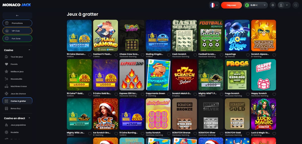 Jeux à gratter Monaco Jack Casino