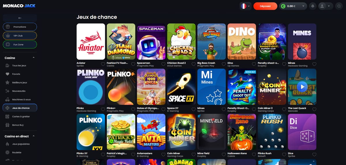 Jeux de chance Monaco Jack Casino