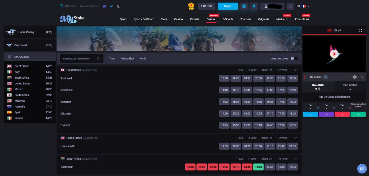 Courses MyStake Casino