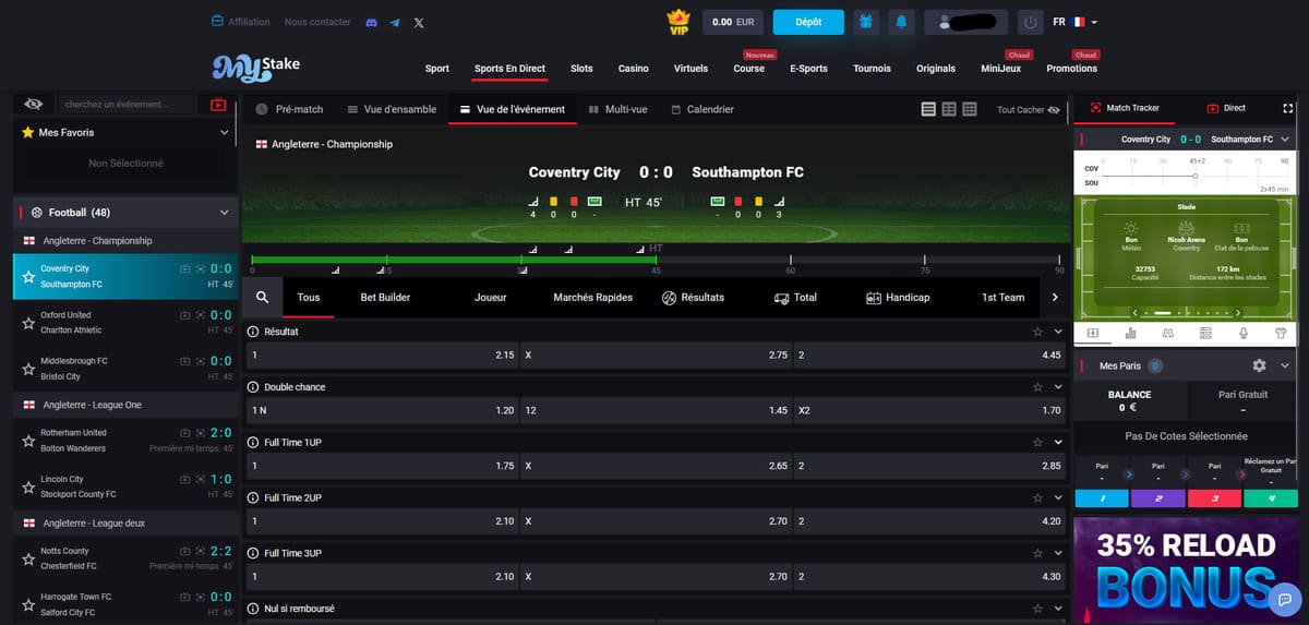Sport en direct MyStake Casino