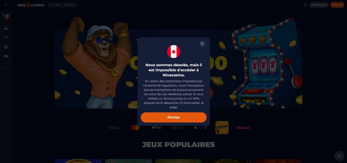 Accès pays Nine Casino