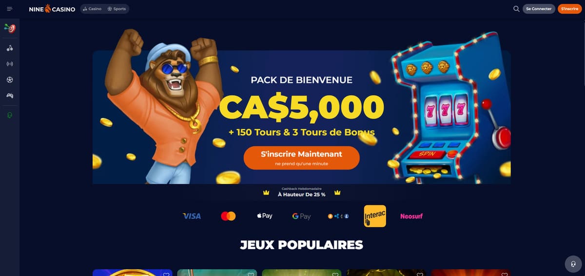 Bonus bienvenue Nine Casino