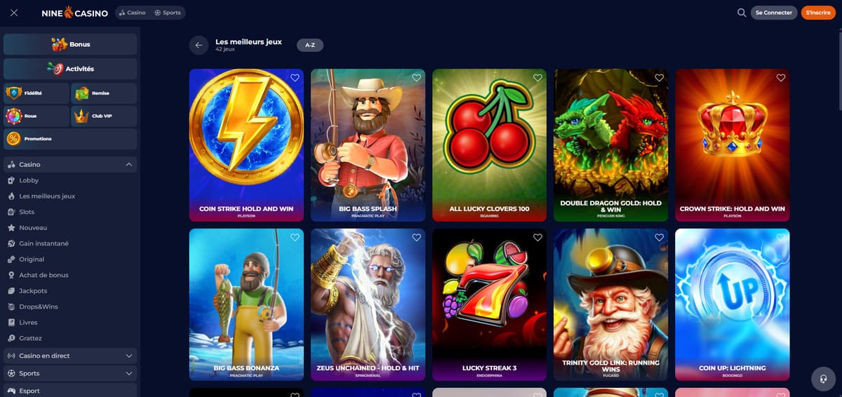 Meilleurs jeux Nine Casino