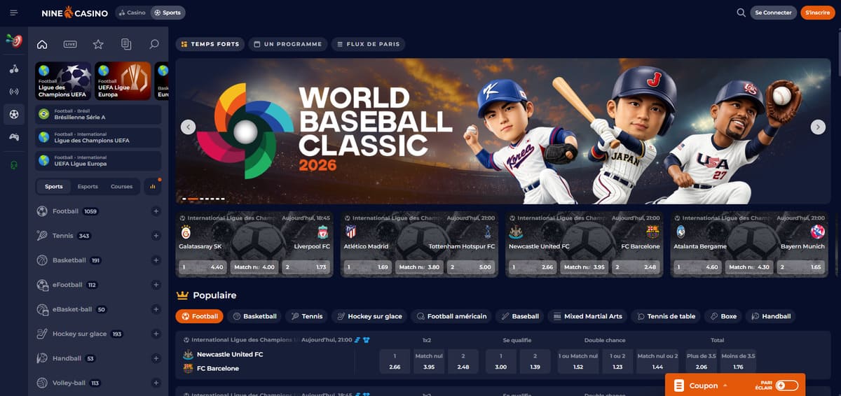 Paris sportifs Nine Casino