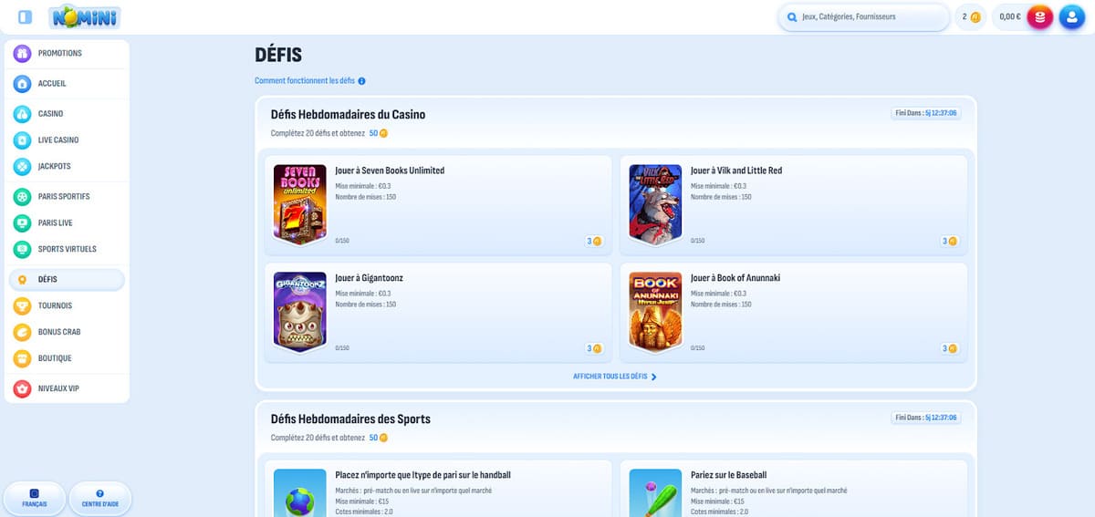 Défis Nomini Casino