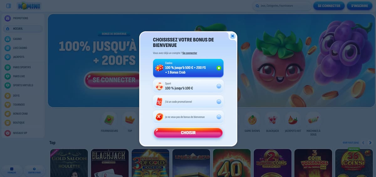 Inscription Nomini Casino