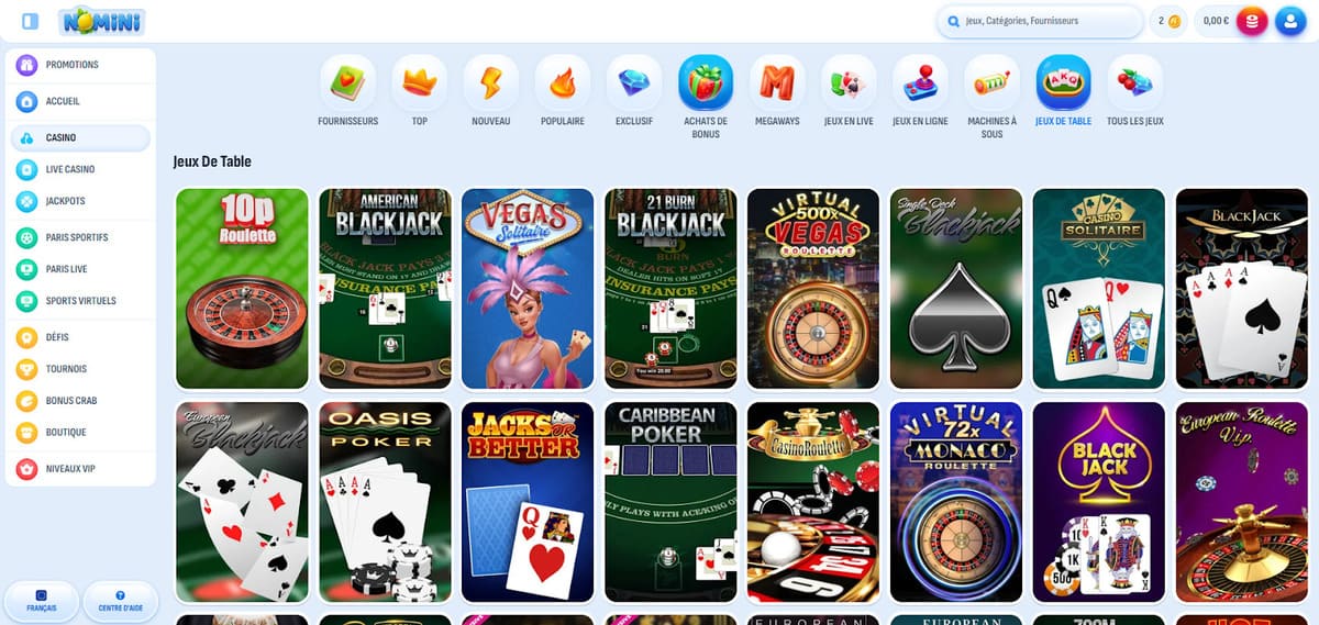 Jeux de table Nomini Casino
