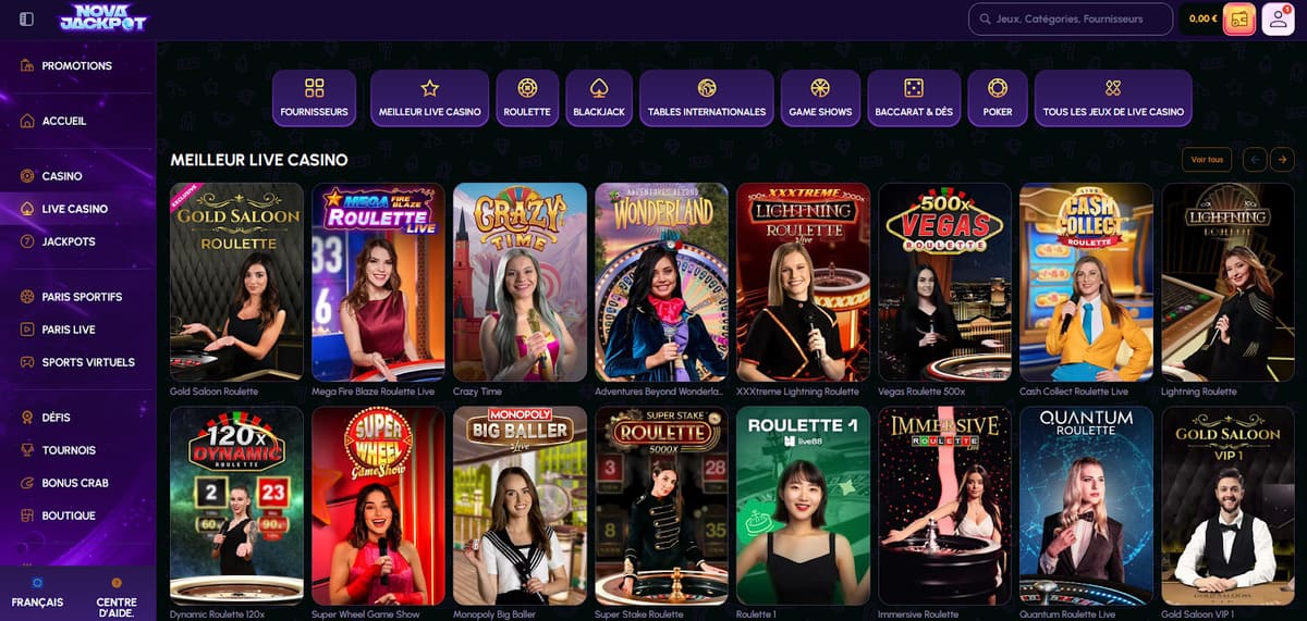 Live casino NovaJackpot Casino