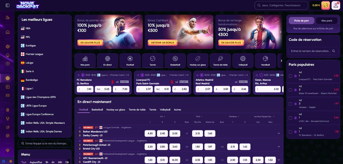 Paris sportifs NovaJackpot Casino