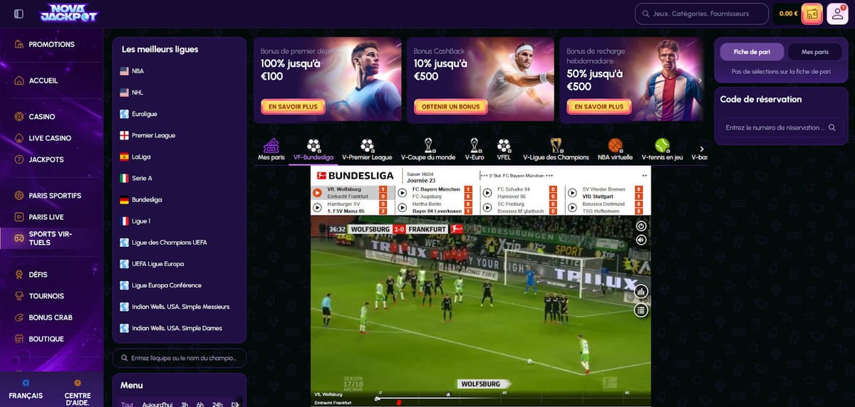 Sports virtuels NovaJackpot Casino