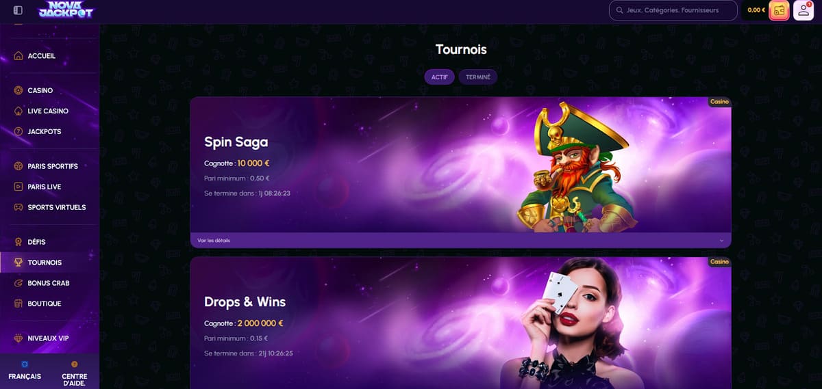 Tournois NovaJackpot Casino