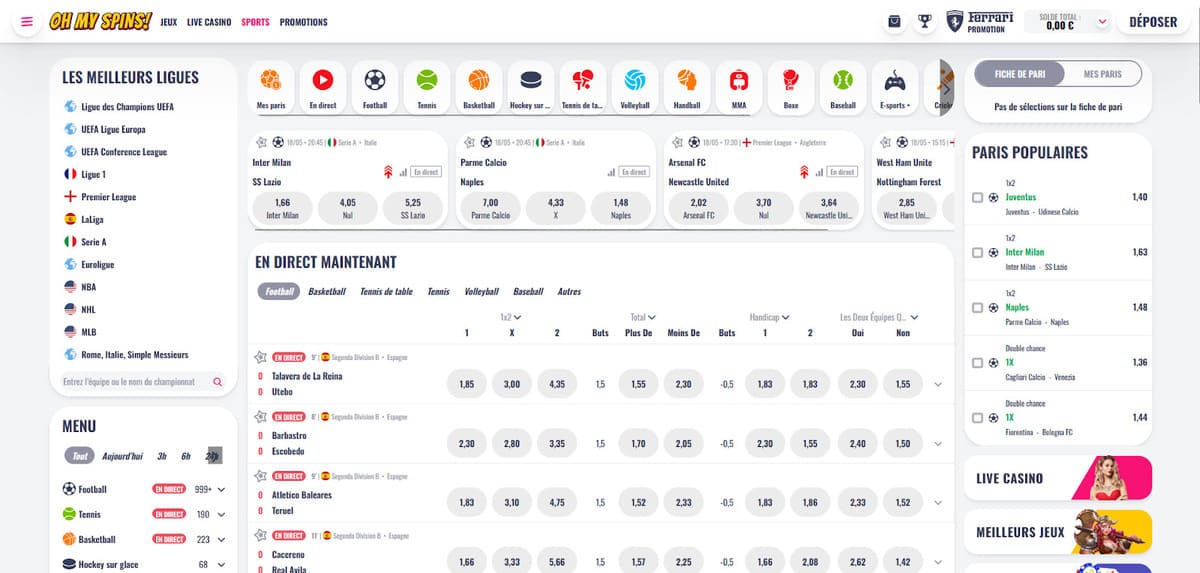 Bookmaker OhMySpins Casino