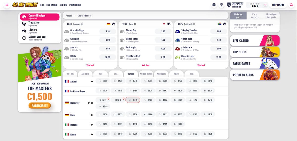 Course hippique OhMySpins Casino