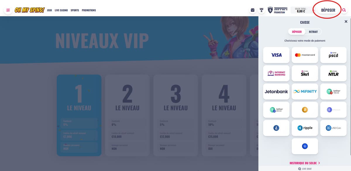 Dépôt OhMySpins Casino