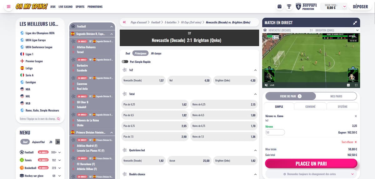 Paris en live OhMySpins Casino