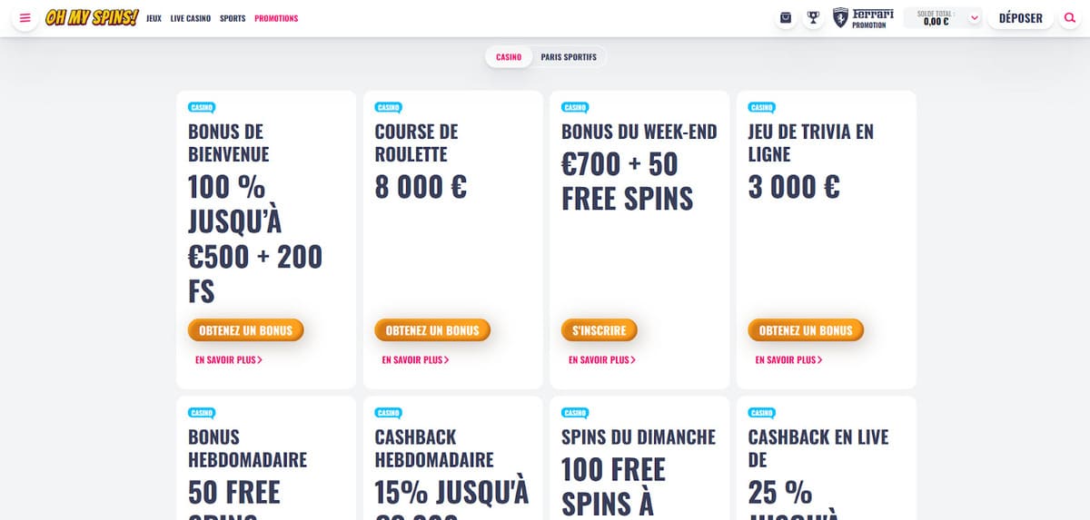 Promotions OhMySpins Casino