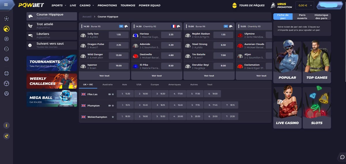 Courses hippiques Powbet Casino