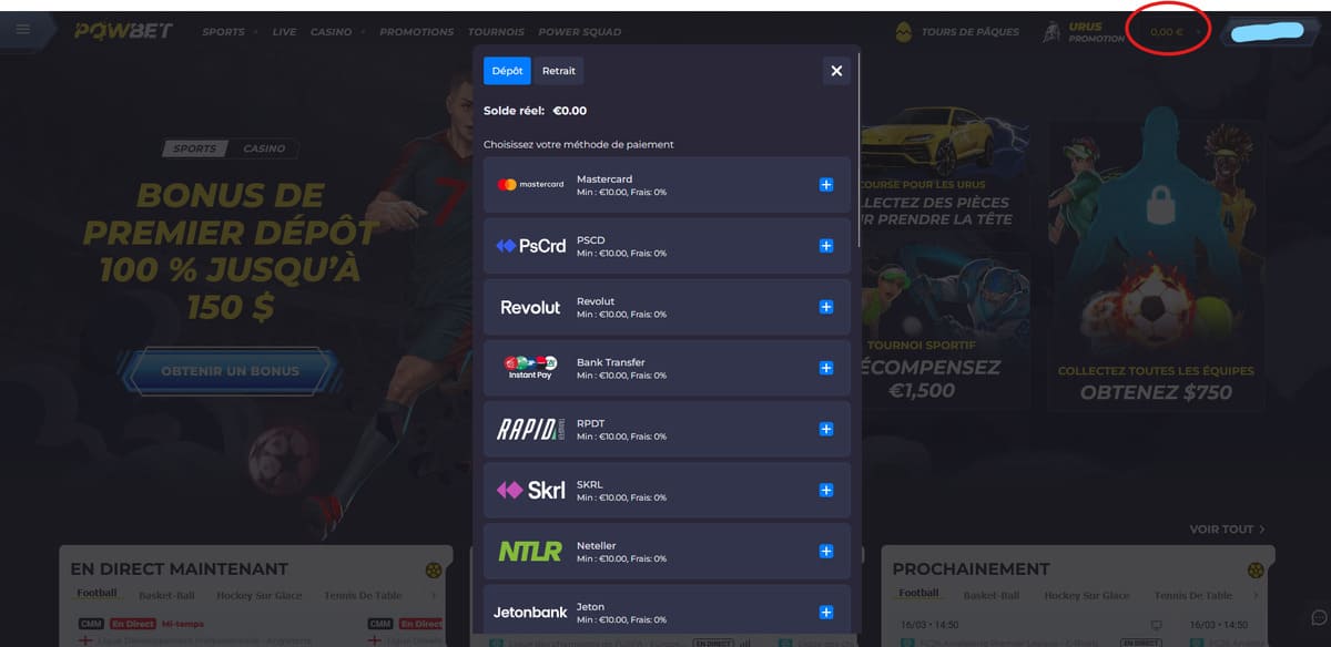 Dépôt Powbet Casino