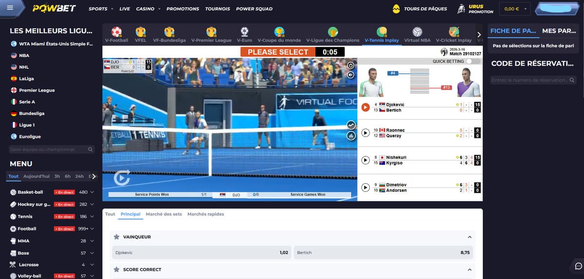 Sports virtuels Powbet Casino