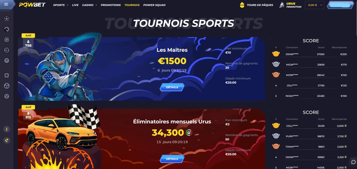 Tournois Powbet Casino