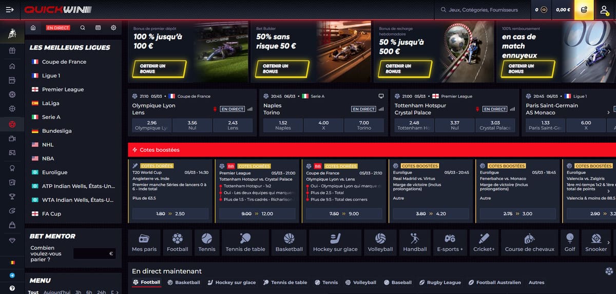 Paris sportifs Quickwin Casino