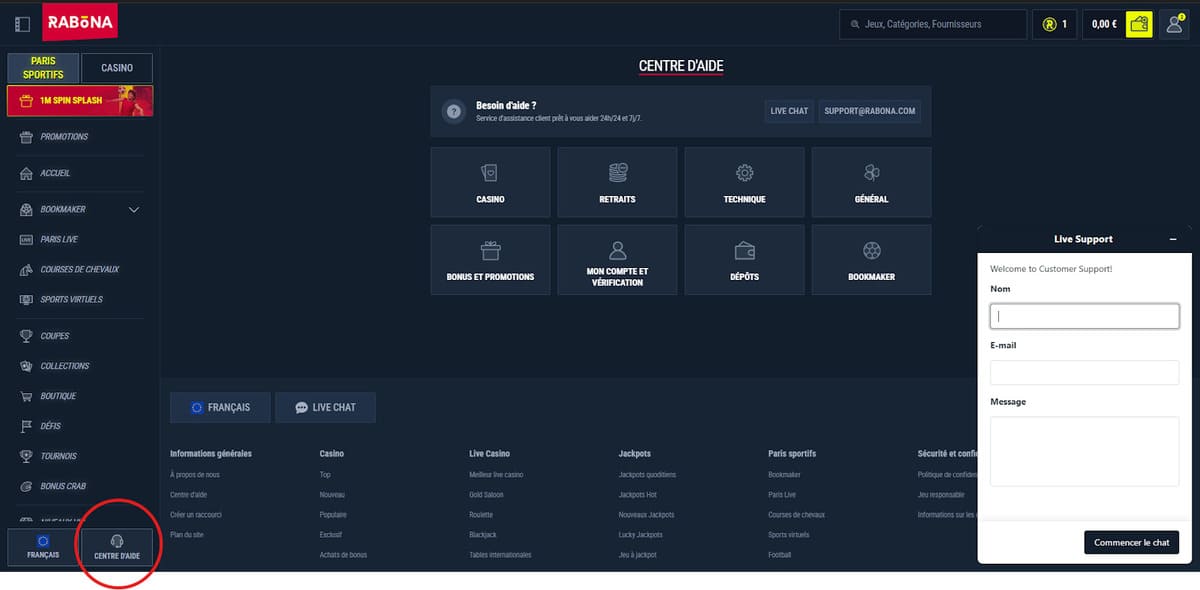 Centre d'aide Rabona Casino