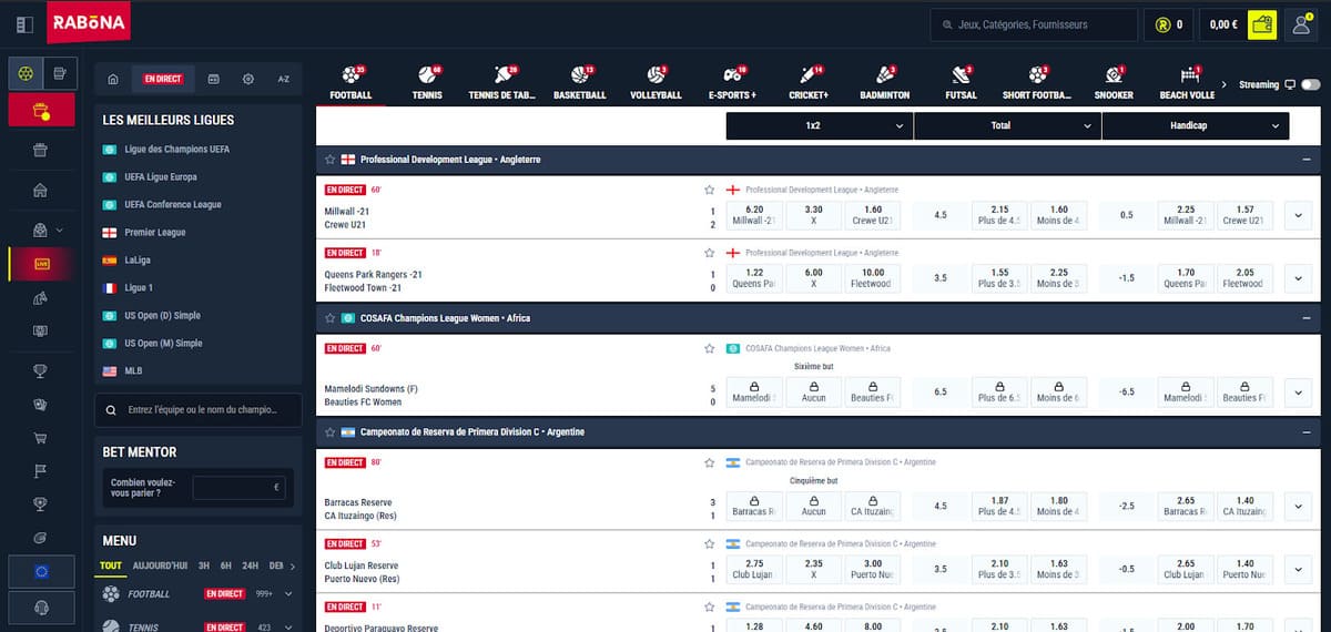 Pari en direct Rabona Casino
