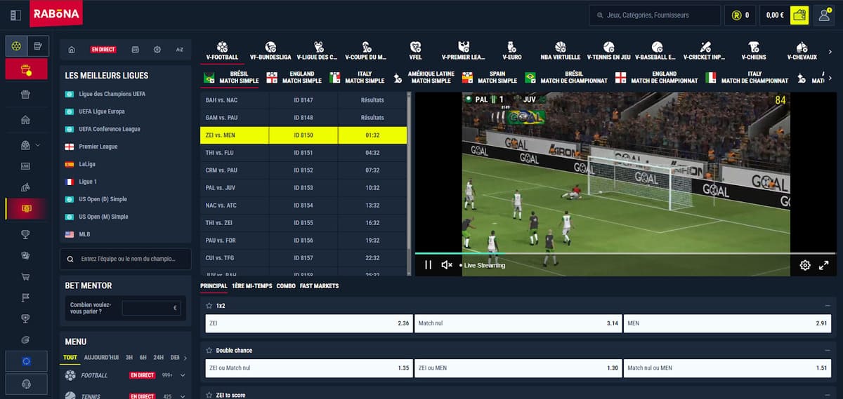 Sport virtuel Rabona Casino