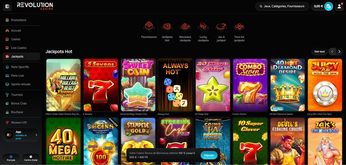 Jackpots hot Revolution Casino