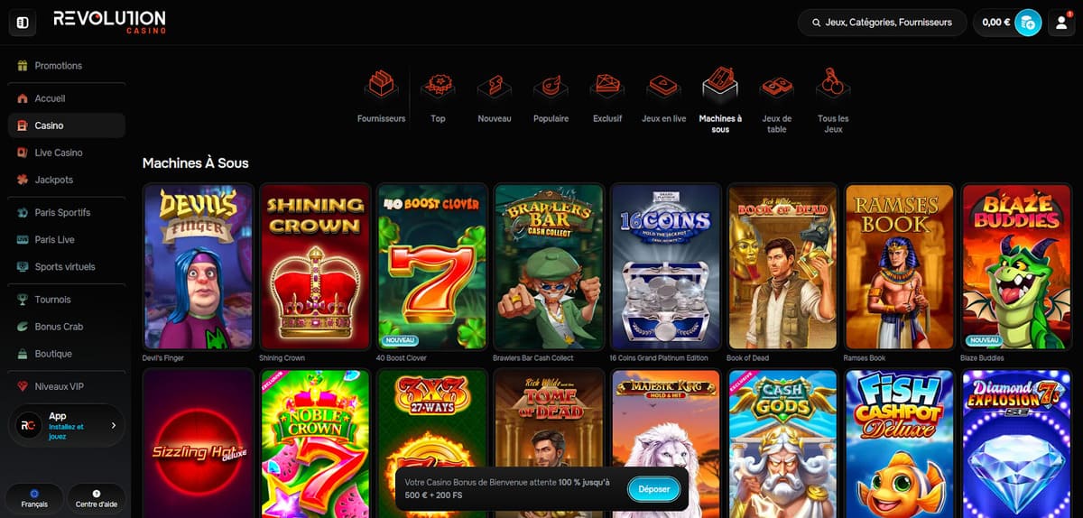 Machines à sous Revolution Casino