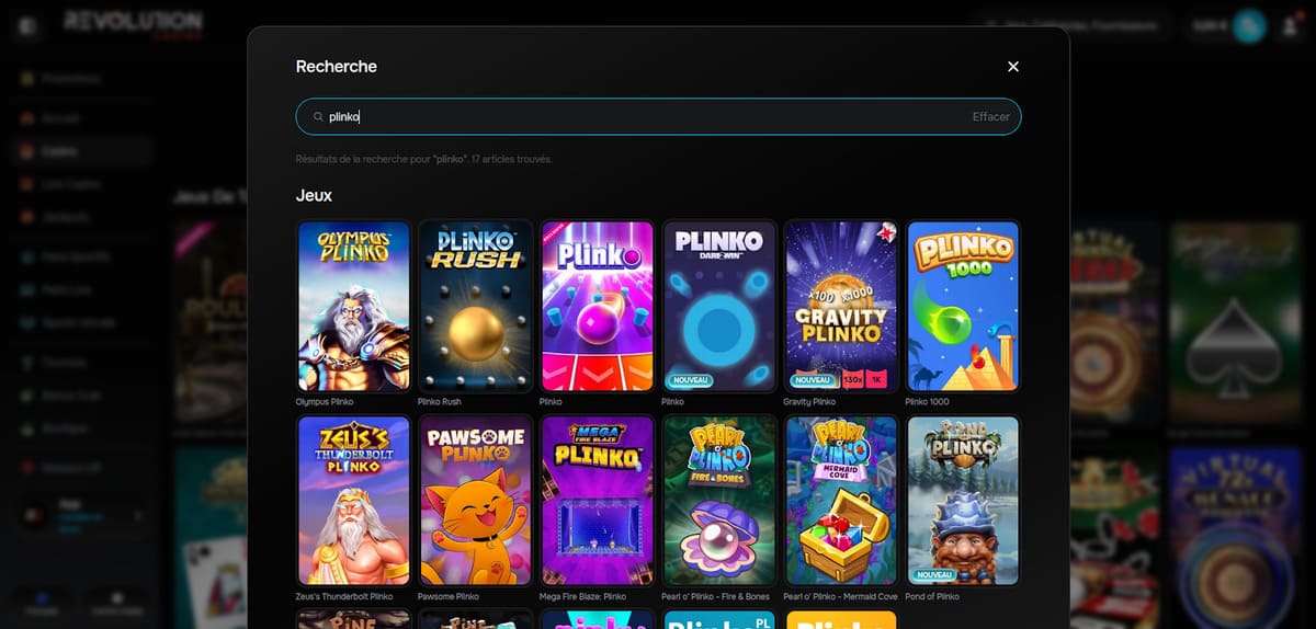 Mini jeux Revolution Casino