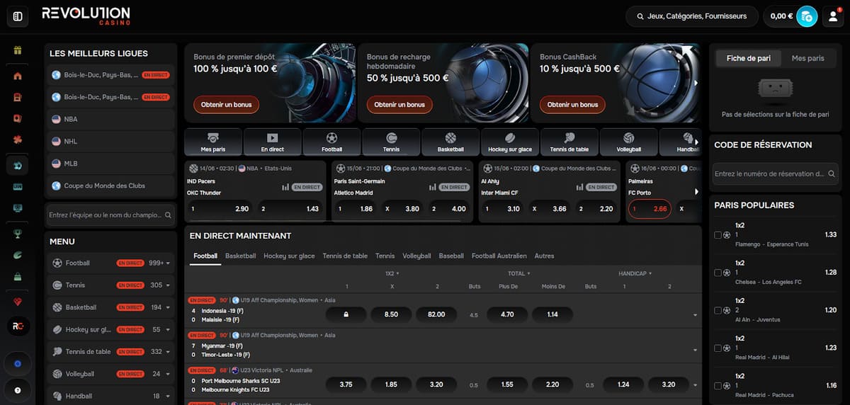 Paris sportifs Revolution Casino