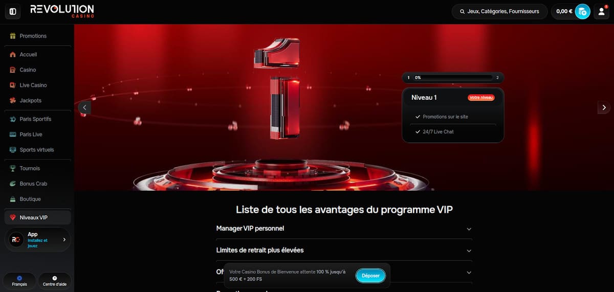 Programme VIP Revolution Casino