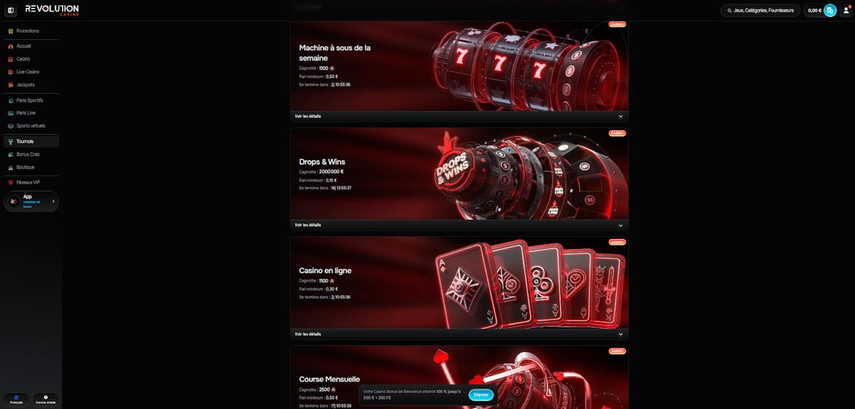 Tournois Revolution Casino