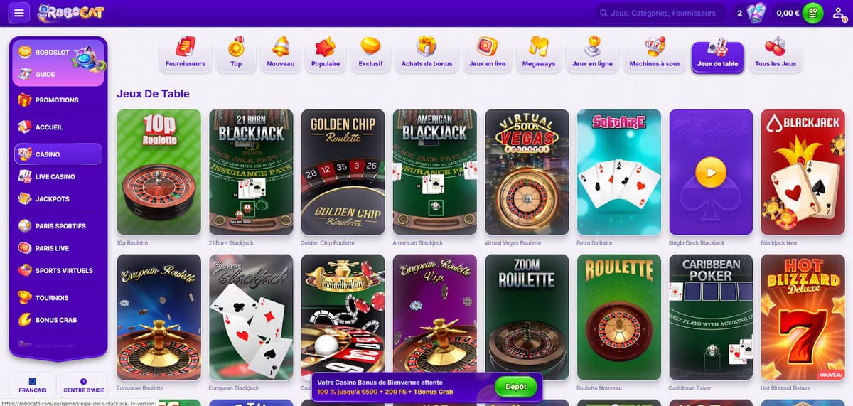 Jeux de table Robocat Casino