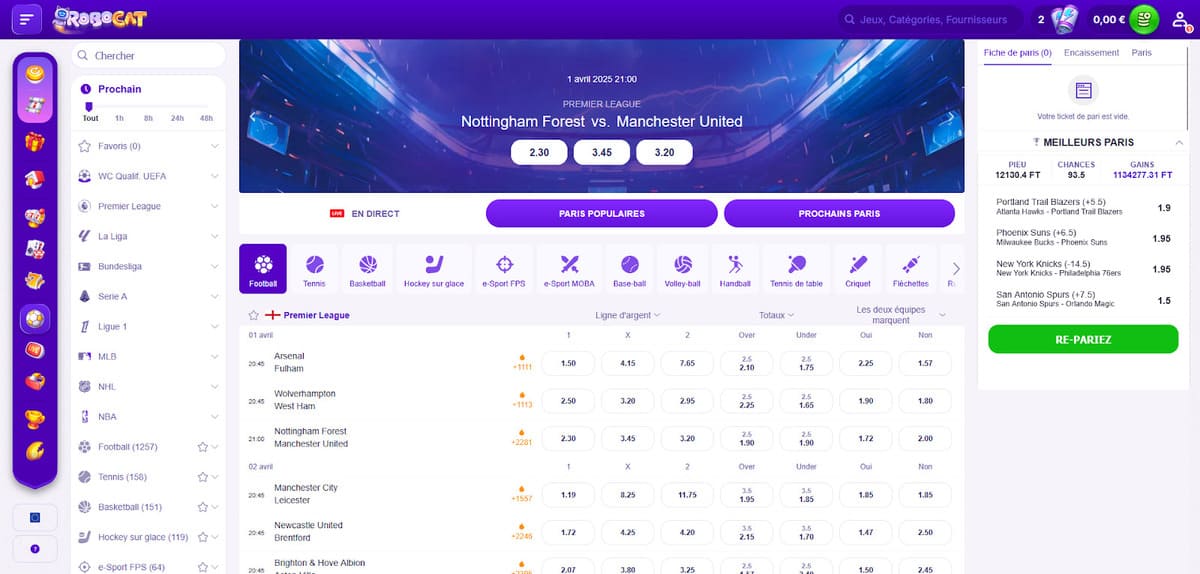 Paris sportifs Robocat Casino