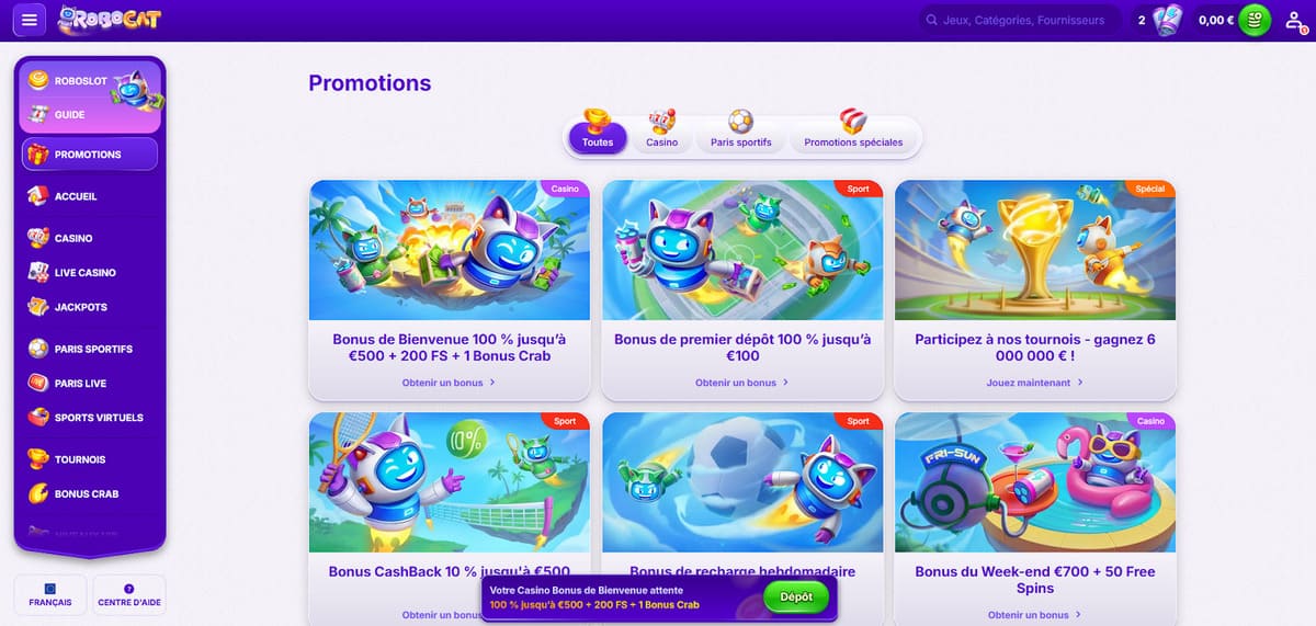Promotions Robocat Casino