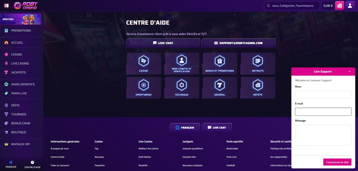 Centre d'aide Roby Casino