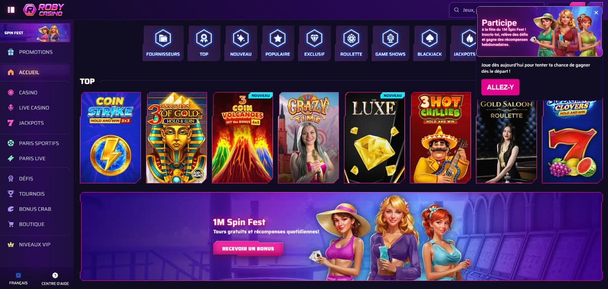 Design du site Roby Casino