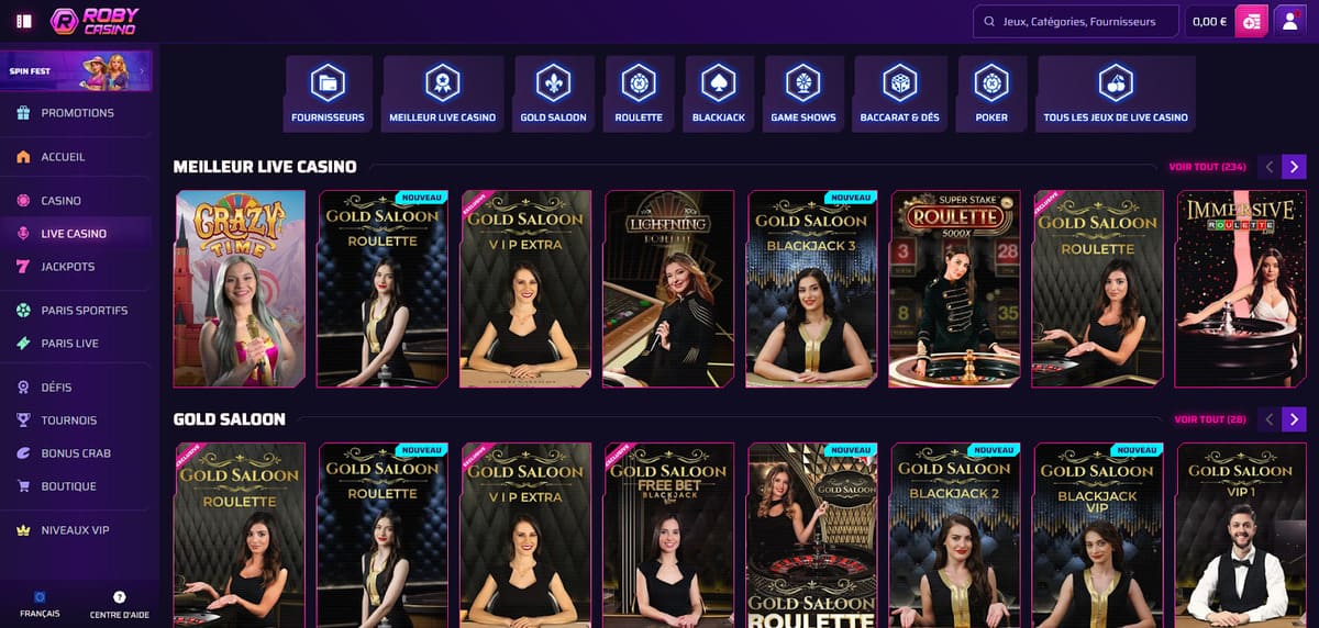 Meilleur live Roby Casino