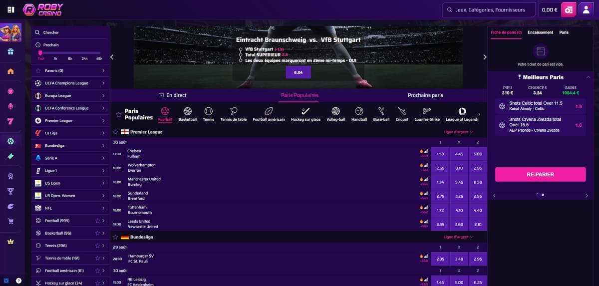 Paris sportifs Roby Casino