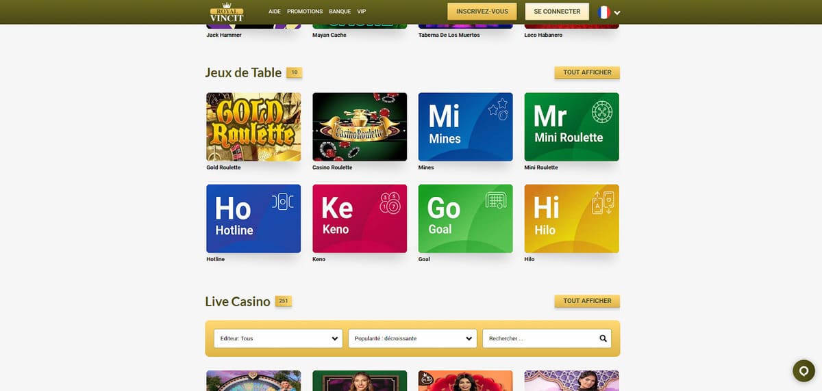 Jeux de table Royal Vincit Casino
