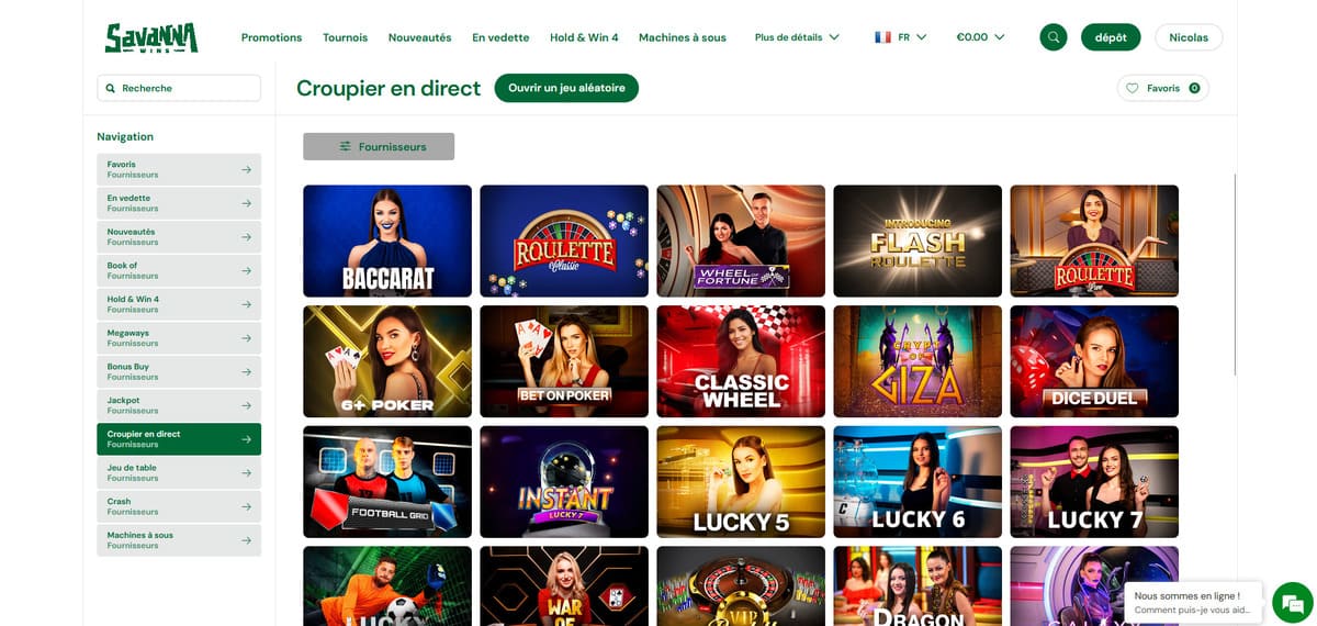 Croupiers en direct Savanna Wins Casino