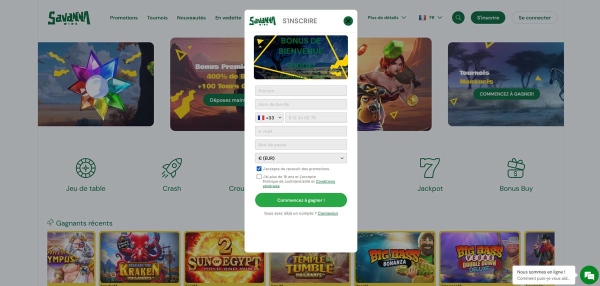 Incription Savanna Wins Casino