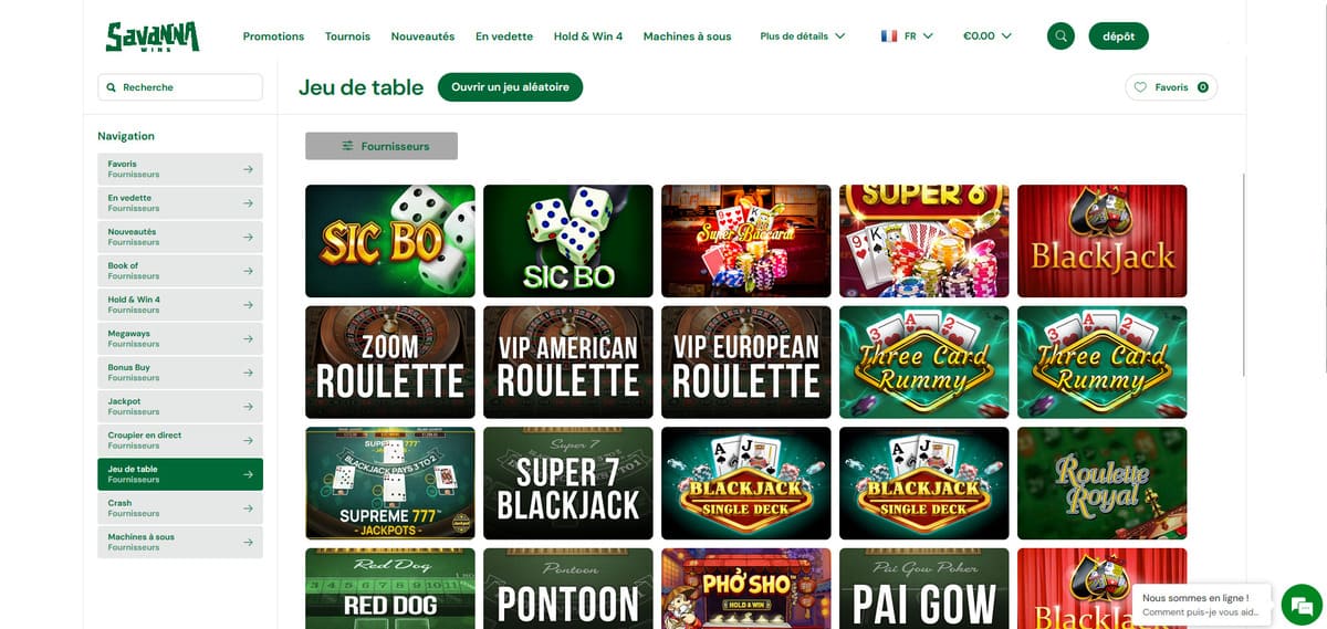 Jeu de table Savanna Wins Casino