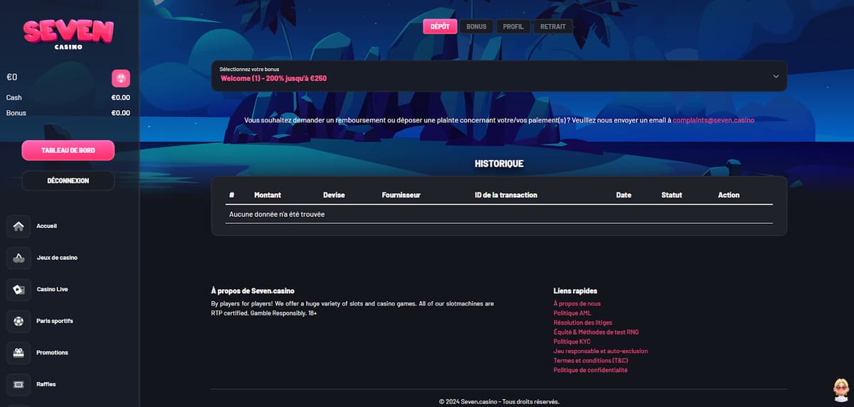 Déposer sur Seven casino